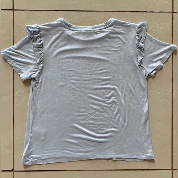 ARDENE Light Blue Ruffle Sleeve Flowy T-Shirt | M - Picture 6 of 6
